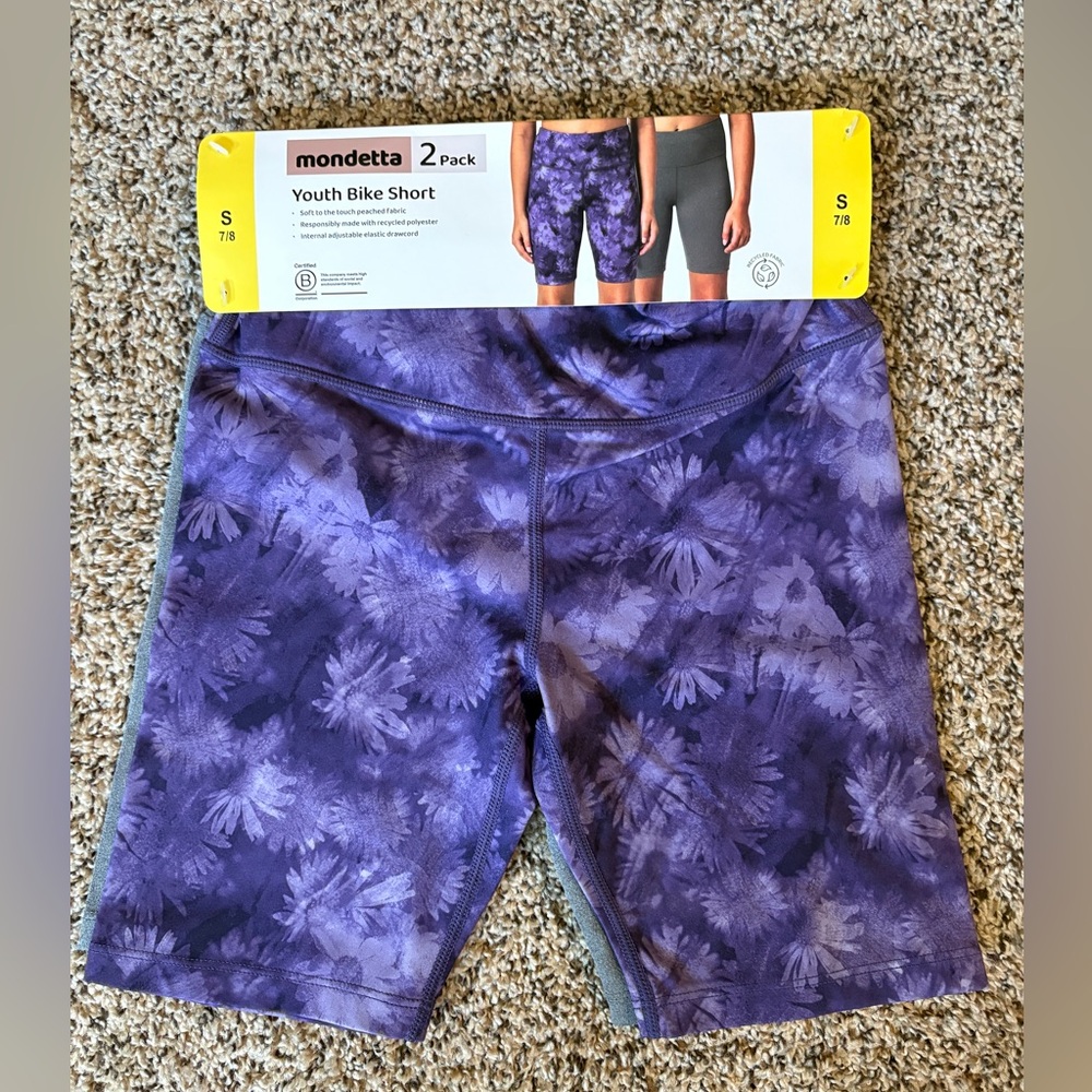 Mondetta Purple Floral Bike Shorts - Youth S (7/8)